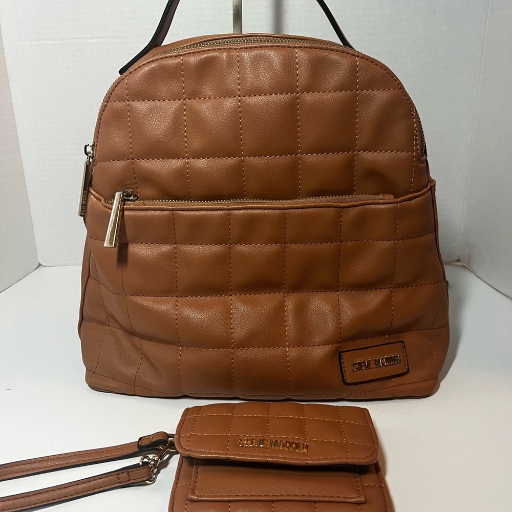 Steve Madden quilted faux leather backpack and wallet